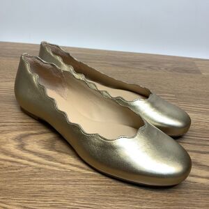 Copper Key Women's gold Smooth Lovely Leather Scalloped Flats Size 9.5M